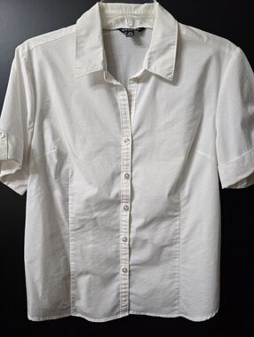 George 12/14 Large Short-Sleeve Button-Front Shirt - White